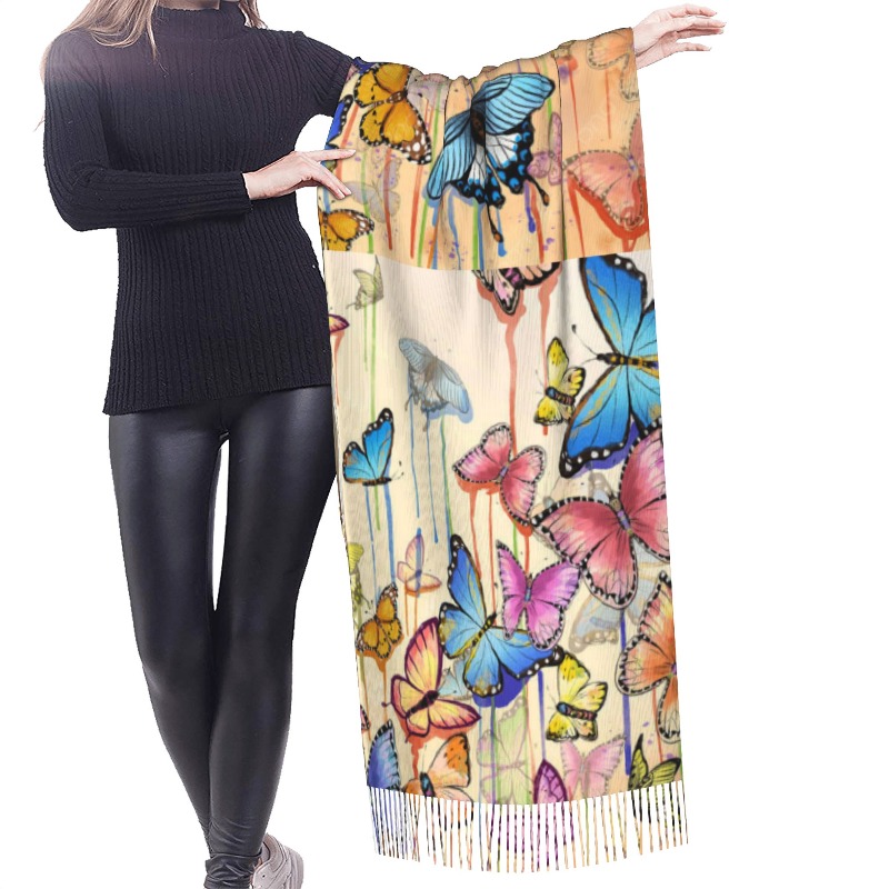 Retro-Schmetterling-Winter-Kas – Woven Scarf Blanket Bewertung und Preis